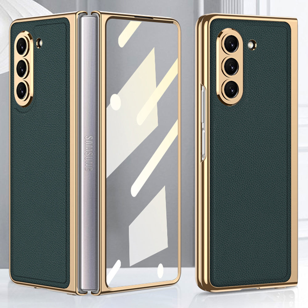 GKK For Samsung Galaxy Z Fold5 5G PU Leather PC Phone Case Electroplating Cover with Tempered Glass Film GKK For Samsung Galaxy Z Fold5 5G PU Leather PC Phone Case Electroplating Cover with Tempered Glass Film